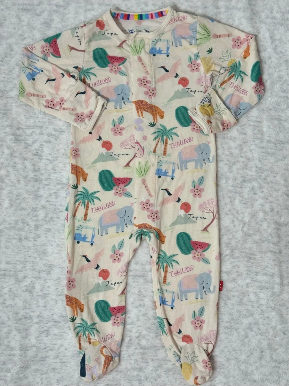 Magnetic Me Travel the World Animal Print Footie Sleeper 3-6M Baby Modal Safari